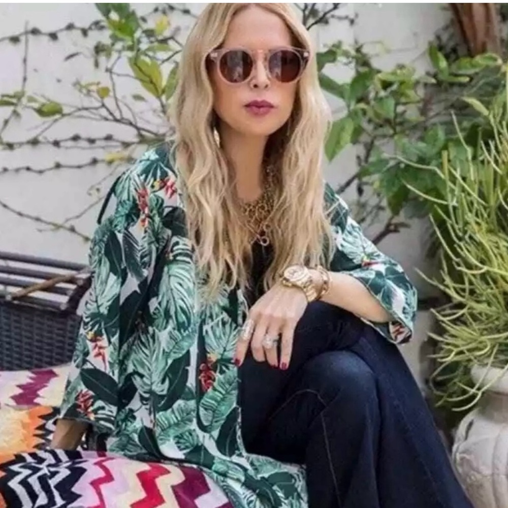 NWT Rachel Zoe Palm Floral Kimono Beach Wrap Coverup Duster
